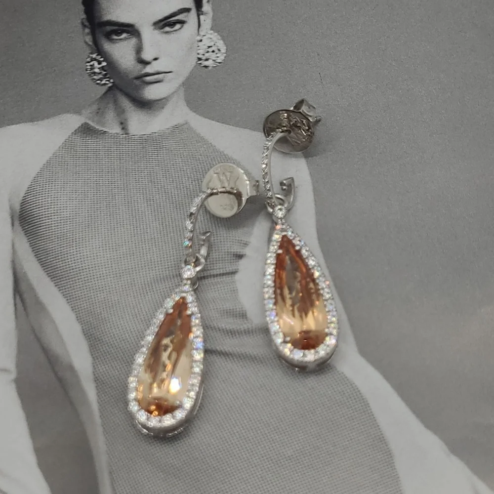 Charles Winston 20.59CTW Morganite Diamond Simulant Earrings
